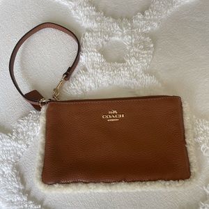 Coach Brown Wristlet Shearling Trim